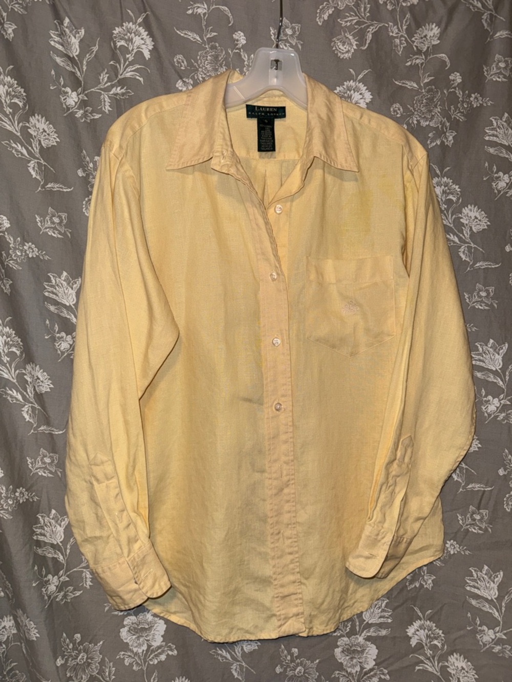 Lauren Ralph Lauren 100% Linen Butter Yellow Button Up Down Shirt